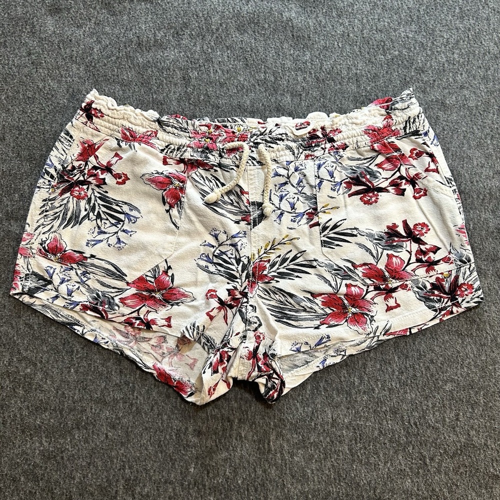 Floral Drawstring Women’s Shorts - Cream with Red Floral